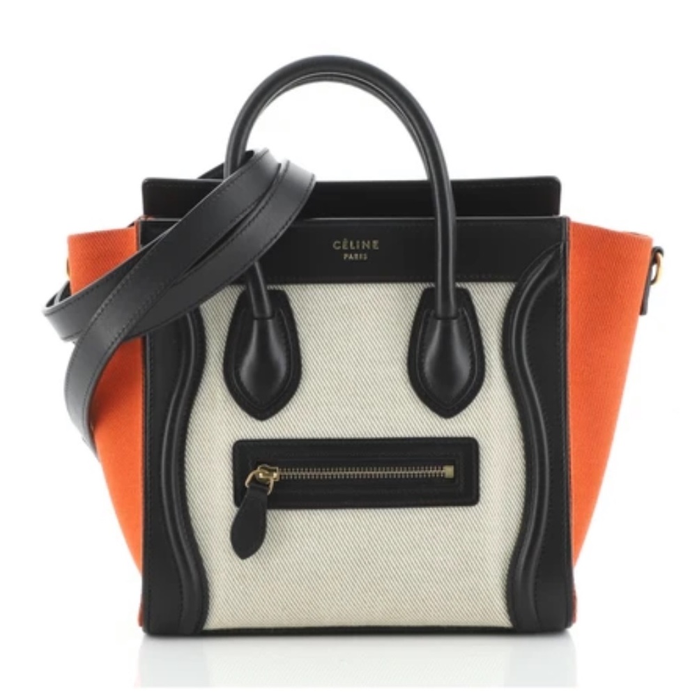 Céline Tricolor Luggage Bag Canvas Leather Nano